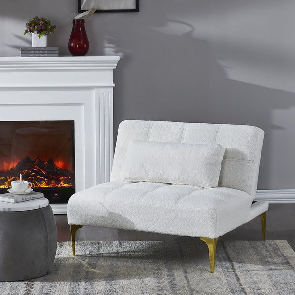 English Elm Convertible teddy fabric sofa bed chair with gold metal legs, eucalyptus frame, foam cushion, 300lbs capacity, modern lounge piece W109768483