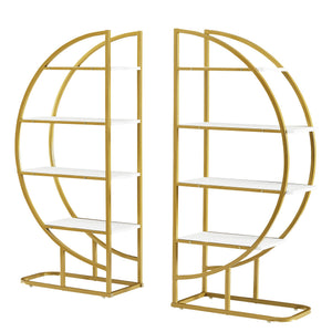 English Elm 4 Tier Round Open Bookshelf – Modern Gold & White MDF Shelves, Steel Frame, 300lb Capacity, Versatile Placement Options WF300940AAK