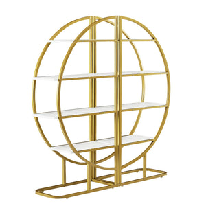 English Elm 4 Tier Round Open Bookshelf – Modern Gold & White MDF Shelves, Steel Frame, 300lb Capacity, Versatile Placement Options WF300940AAK