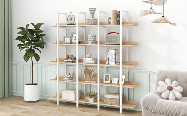 English Elm 5 Tier Bookcase Industrial Open Bookshelf with MDF Boards & Steel Frame, 5 Shelves, 80lb Capacity Each White+Oak N725P247766C