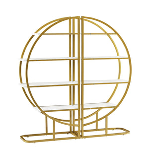 English Elm 4 Tier Round Open Bookshelf – Modern Gold & White MDF Shelves, Steel Frame, 300lb Capacity, Versatile Placement Options WF300940AAK