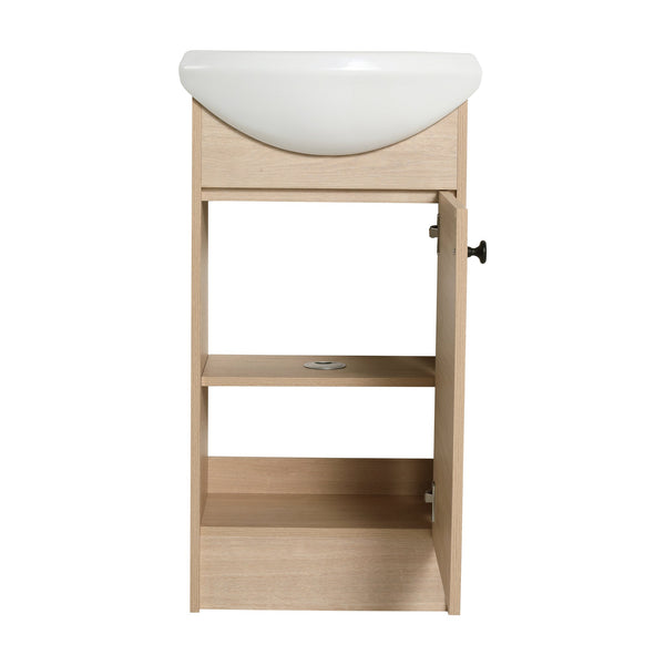 English Elm Freestanding 18 Inch Bathroom Vanity with Oval Ceramic Sink, Light Oak Plywood, Adjustable Shelf, Black Knobs (KD-PACKING) W999S00002