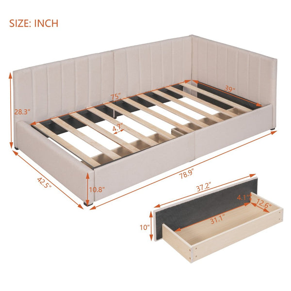 English Elm Upholstered Twin Daybed with Linen Fabric Two Storage Drawers for Guest Rooms Beige WF299017AAA
