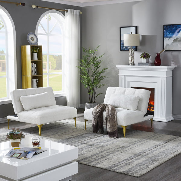 English Elm Convertible sofa bed futon in plush teddy fabric with gold metal legs, 3-seater, solid wood frame, 600lb capacity W1097S00064