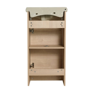 English Elm Freestanding 18 Inch Bathroom Vanity with Oval Ceramic Sink, Light Oak Plywood, Adjustable Shelf, Black Knobs (KD-PACKING) W999S00002