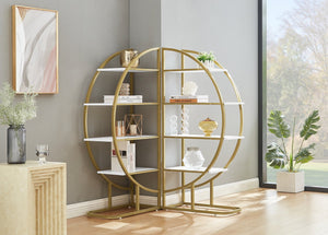 English Elm 4 Tier Round Open Bookshelf – Modern Gold & White MDF Shelves, Steel Frame, 300lb Capacity, Versatile Placement Options WF300940AAK