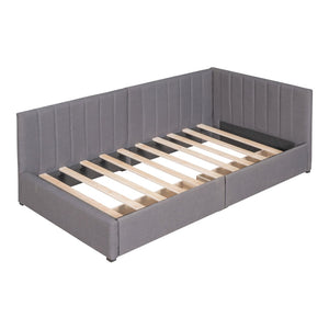 English Elm Upholstered Linen Twin Daybed with Storage Drawers Sofa Frame for Guest Rooms Gray N708P438851E