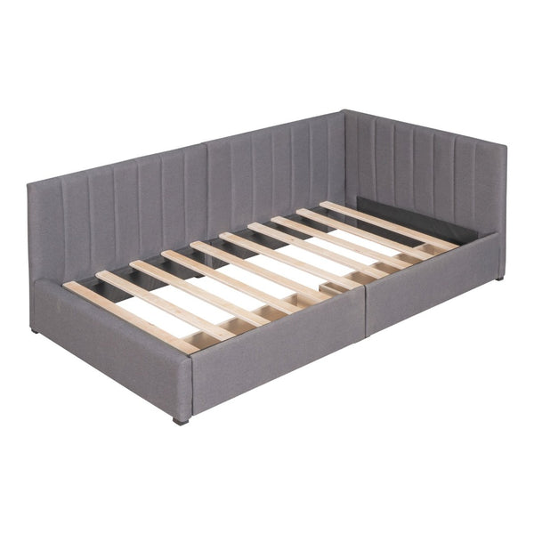 English Elm Upholstered Linen Twin Daybed with Storage Drawers Sofa Frame for Guest Rooms Gray N708P438851E