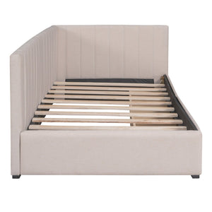 English Elm Upholstered Linen Twin Daybed with Storage Drawers Sofa Frame for Guest Rooms Beige N708P438851A