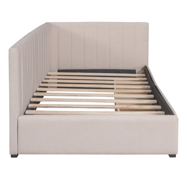 English Elm Upholstered Twin Daybed with Linen Fabric Two Storage Drawers for Guest Rooms Beige WF299017AAA