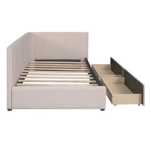 English Elm Upholstered Twin Daybed with Linen Fabric Two Storage Drawers for Guest Rooms Beige WF299017AAA