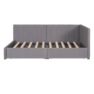 English Elm Upholstered Linen Twin Daybed with Storage Drawers Sofa Frame for Guest Rooms Gray N708P438851E