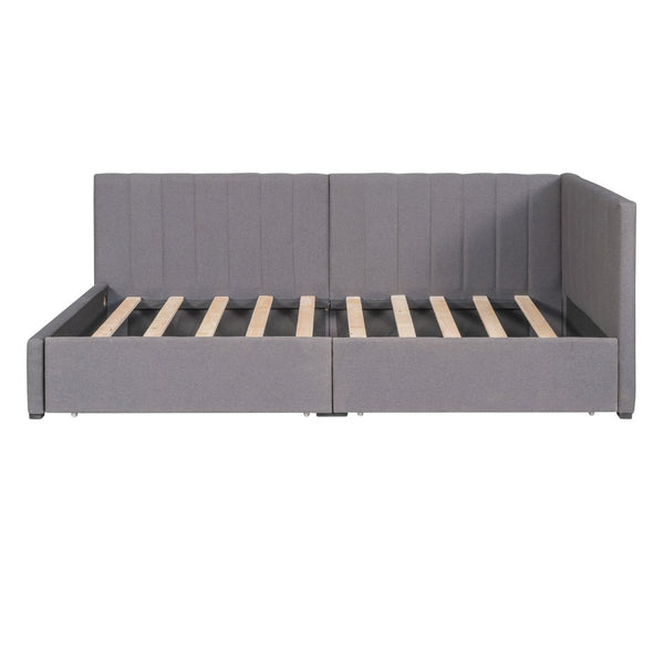 English Elm Upholstered Twin Daybed with Linen Fabric Two Storage Drawers for Guest Rooms Gray WF299017AAE