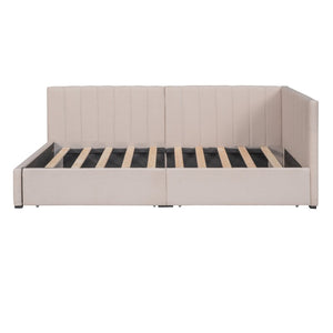 English Elm Upholstered Linen Twin Daybed with Storage Drawers Sofa Frame for Guest Rooms Beige N708P438851A