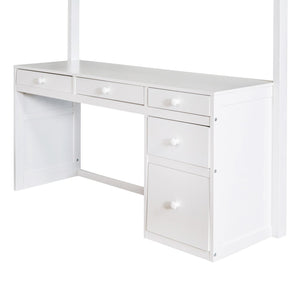 English Elm Full Size Loft Bed with Desk Shelves and Drawers Solid Pine Kids Study LT000348AAK