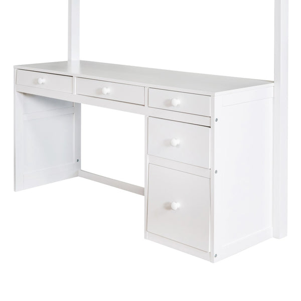 English Elm Full Size Loft Bed with Desk Shelves and Drawers Solid Pine Kids Study LT000348AAK
