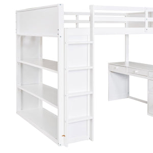 English Elm Full Size Loft Bed with Desk Shelves and Drawers Solid Pine Kids Study LT000348AAK