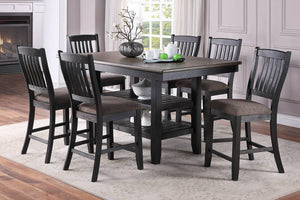 English Elm Transitional 7-Piece Counter Height Dining Set With Dark Coffee Finish, High-Back Chairs & Shelves B011S00303-GIGA