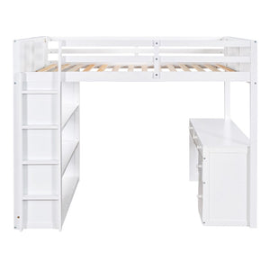 English Elm Full Size Loft Bed with Desk Shelves and Drawers Solid Pine Kids Study LT000348AAK