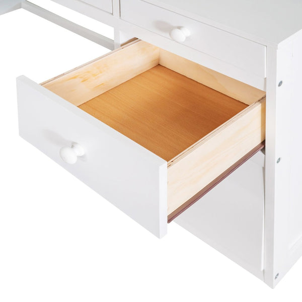 English Elm Full Size Loft Bed with Desk Shelves and Drawers Solid Pine Kids Study LT000348AAK