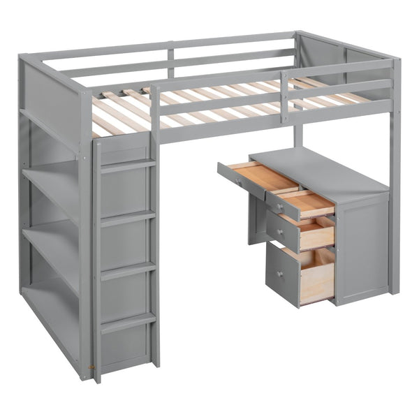 English Elm Twin Loft Bed with Built-in Desk Shelves and Drawers for Kids Teen Bedroom LT000347AAE