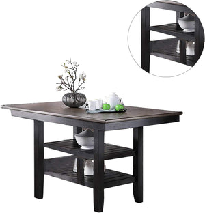 English Elm 1pc Counter Height Dining Table Dark Coffee Finish Rubberwood 64"x40"x36"H with 2 Storage Shelves for Kitchen Dining Room Gatherings B01183547