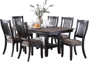 English Elm Transitional 7-Piece Dining Set - Dark Coffee Rubberwood Table With Shelf & 6 Stylish Upholstered Chairs B011S00302-GIGA
