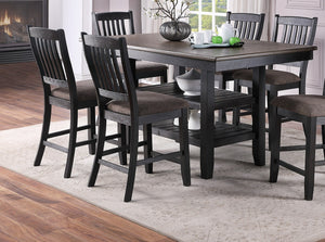 English Elm Transitional 7-Piece Counter Height Dining Set With Dark Coffee Finish, High-Back Chairs & Shelves B011S00303-GIGA
