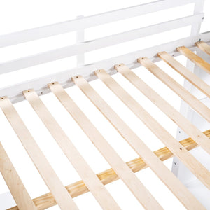 English Elm Full Size Loft Bed with Desk Shelves and Drawers Solid Pine Kids Study LT000348AAK