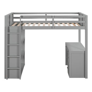 English Elm Twin Loft Bed with Built-in Desk Shelves and Drawers for Kids Teen Bedroom LT000347AAE