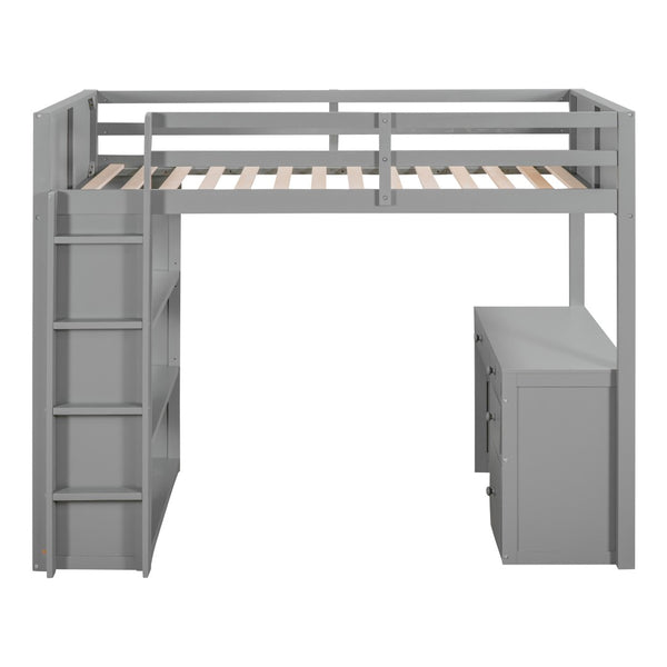 English Elm Twin Loft Bed with Built-in Desk Shelves and Drawers for Kids Teen Bedroom LT000347AAE