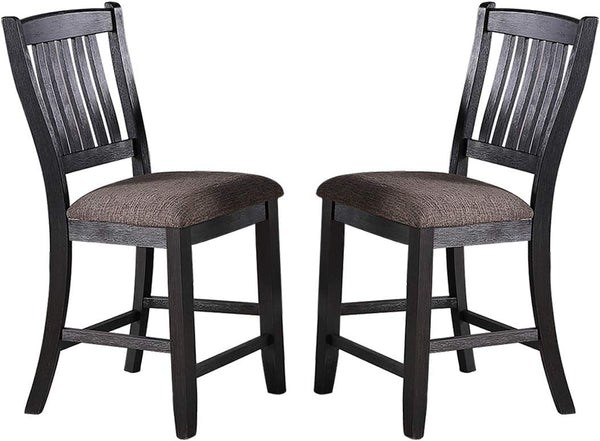 English Elm Dark Coffee Set Of 2 Stylish Upholstered High Chairs With Unique Back Design For Modern Dining Rooms B01183543