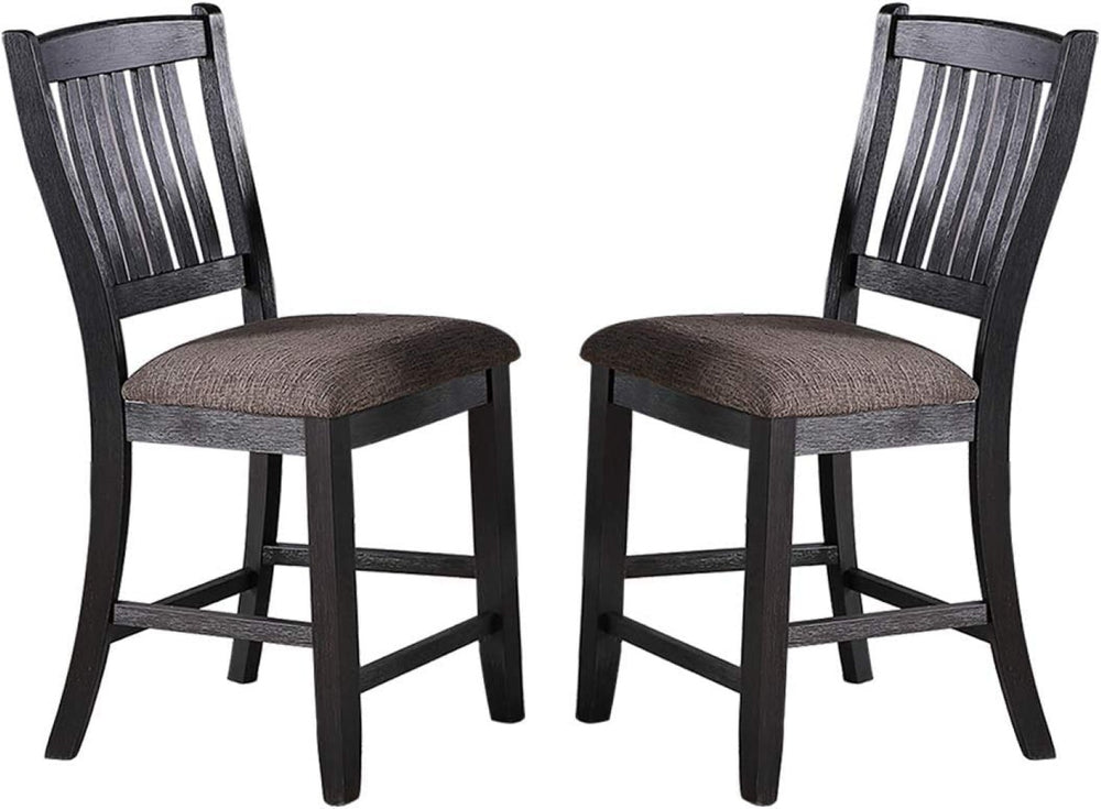 English Elm Transitional 7-Piece Counter Height Dining Set With Dark Coffee Finish, High-Back Chairs & Shelves B011S00303-GIGA