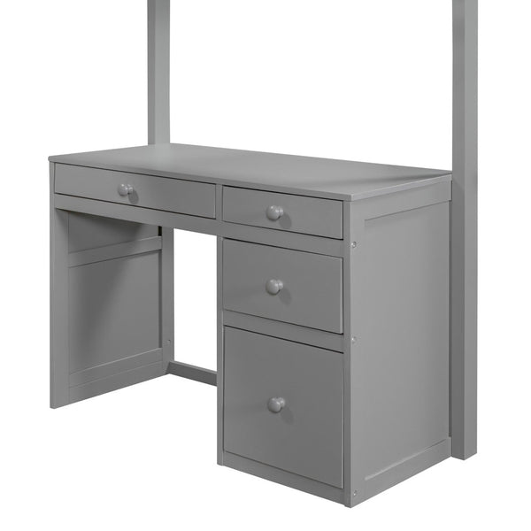 English Elm Twin Loft Bed with Built-in Desk Shelves and Drawers for Kids Teen Bedroom LT000347AAE