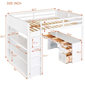 English Elm Full Size Loft Bed with Desk Shelves and Drawers Solid Pine Kids Study LT000348AAK