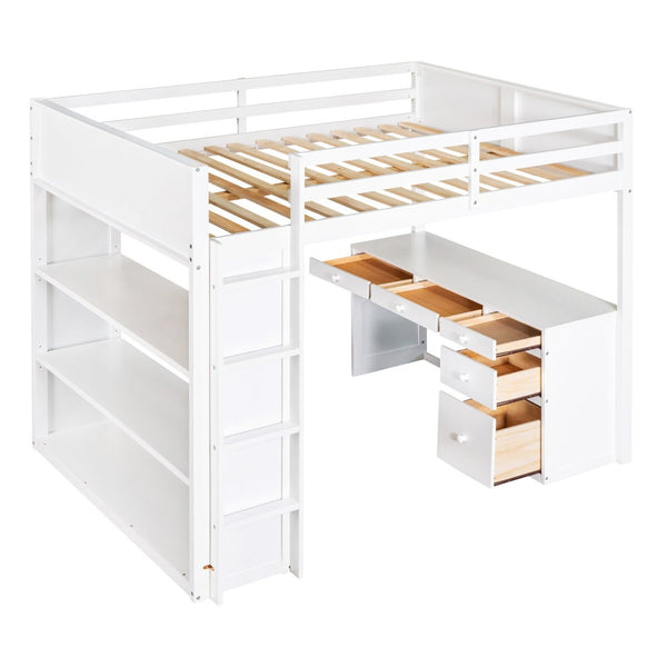 English Elm Full Size Loft Bed with Desk Shelves and Drawers Solid Pine Kids Study LT000348AAK