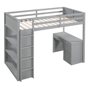 English Elm Twin Loft Bed with Built-in Desk Shelves and Drawers for Kids Teen Bedroom LT000347AAE