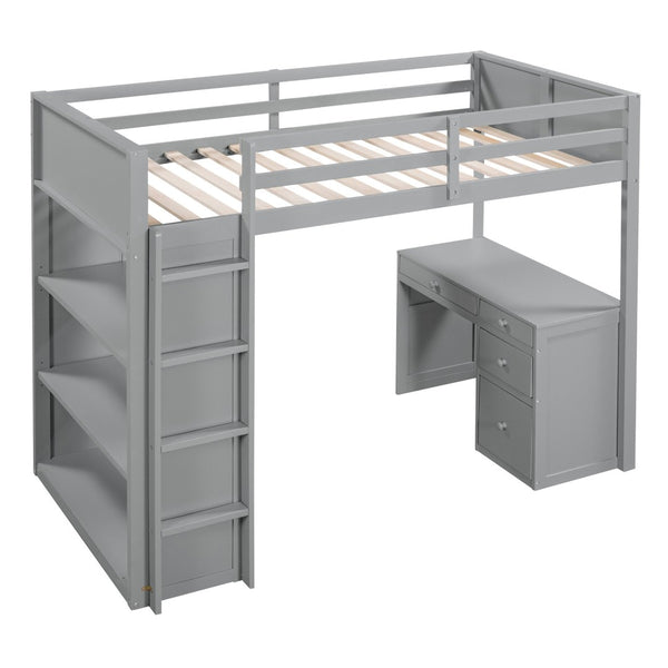 English Elm Twin Loft Bed with Built-in Desk Shelves and Drawers for Kids Teen Bedroom LT000347AAE