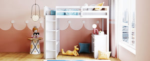English Elm Full Size Loft Bed with Desk Shelves and Drawers Solid Pine Kids Study LT000348AAK