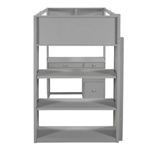 English Elm Twin Loft Bed with Built-in Desk Shelves and Drawers for Kids Teen Bedroom LT000347AAE