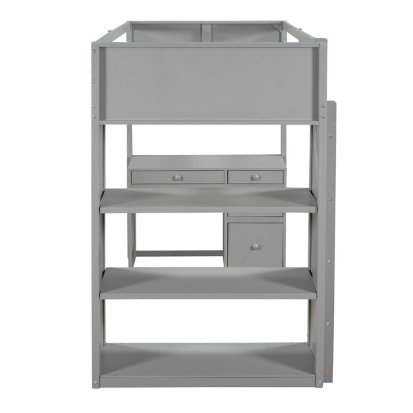 English Elm Twin Loft Bed with Built-in Desk Shelves and Drawers for Kids Teen Bedroom LT000347AAE