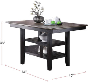 English Elm 1pc Counter Height Dining Table Dark Coffee Finish Rubberwood 64"x40"x36"H with 2 Storage Shelves for Kitchen Dining Room Gatherings B01183547