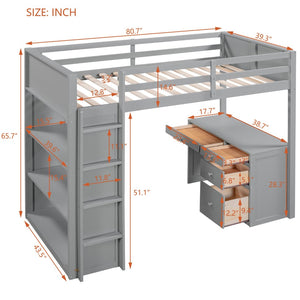 English Elm Twin Loft Bed with Built-in Desk Shelves and Drawers for Kids Teen Bedroom LT000347AAE