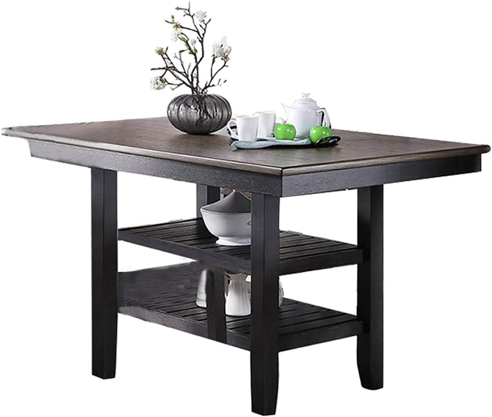 English Elm 1pc Counter Height Dining Table Dark Coffee Finish Rubberwood 64"x40"x36"H with 2 Storage Shelves for Kitchen Dining Room Gatherings B01183547