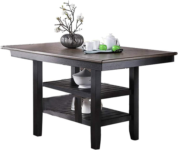 English Elm 1pc Counter Height Dining Table Dark Coffee Finish Rubberwood 64"x40"x36"H with 2 Storage Shelves for Kitchen Dining Room Gatherings B01183547