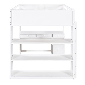 English Elm Full Size Loft Bed with Desk Shelves and Drawers Solid Pine Kids Study LT000348AAK