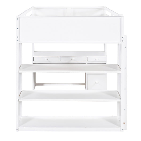 English Elm Full Size Loft Bed with Desk Shelves and Drawers Solid Pine Kids Study LT000348AAK