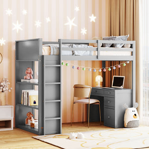 English Elm Twin Loft Bed with Built-in Desk Shelves and Drawers for Kids Teen Bedroom LT000347AAE