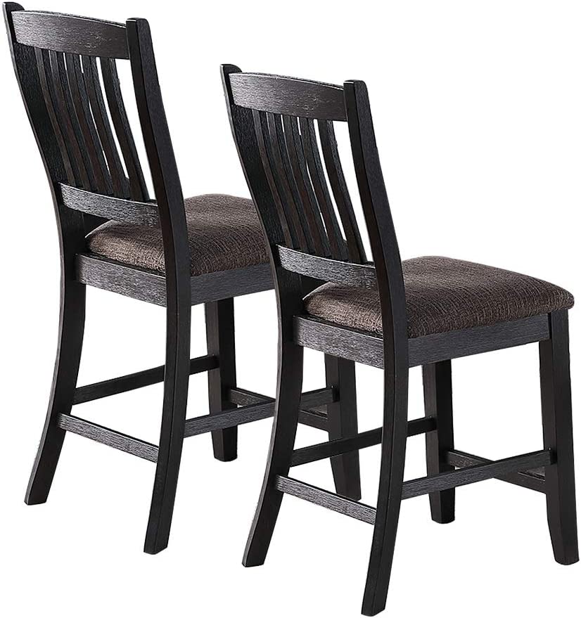 English Elm Dark Coffee Set Of 2 Stylish Upholstered High Chairs With Unique Back Design For Modern Dining Rooms B01183543