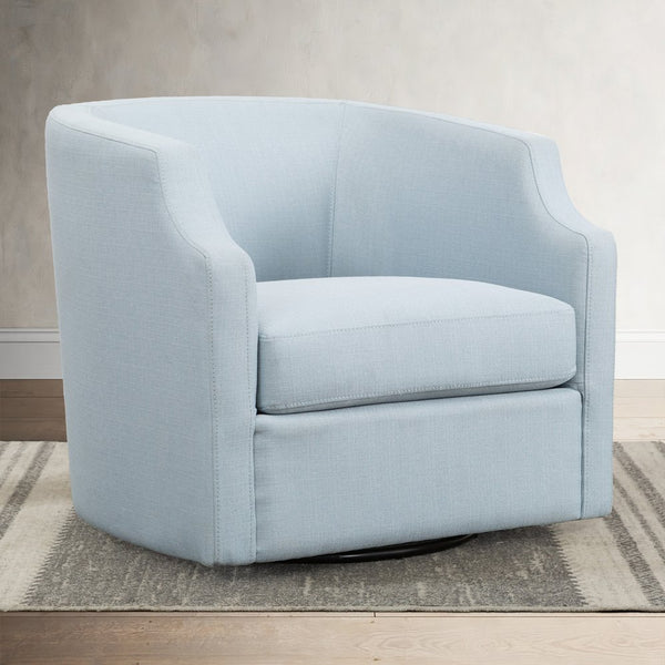 English Elm Isabelle Linen Swivel Glider Barrel Chair with Plush Upholstery and Smooth 360° Motion for Living Rooms Light Blue B05081535